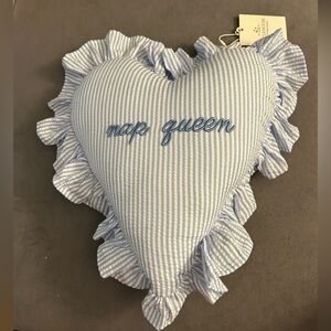 VIRAL “Nap Queen” Blue Striped Heart Pillow with Ruffles - NWT!
